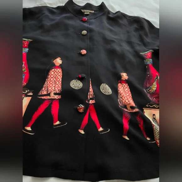 Harari 100% Silk Rare Button Asian Blouse Top Shirt - Picture 5 of 6